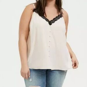 Torrid Blush Pink Black Lace Button Chablis Tank Top Shirt Plus Size 3X NWOT